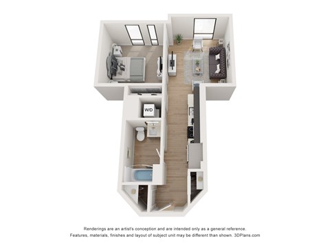 Floor plan for 1 bed, 1 bath, 683 sqft